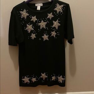 Black Star Embellished Short Sleeve Tee